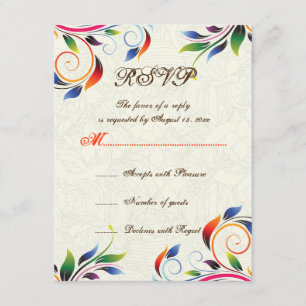Farbenfrohe Blätter auf ecru Hochzeit RSVP Karte