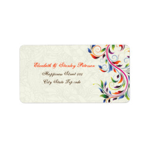 Farbenfrohe Blätter auf ecru Hochzeitslabel Adressaufkleber