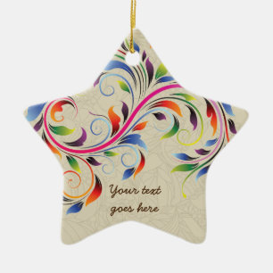 Farbenfrohe Blätter, beige Retro-Ornamente aus Blu Keramik Ornament