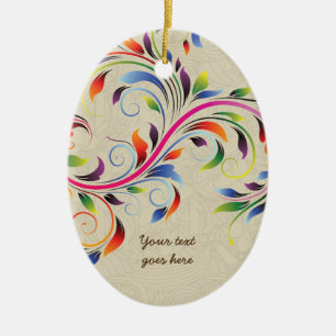 Farbenfrohe Blätter, beige Retro-Ornamente aus Blu Keramik Ornament