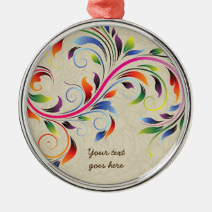Farbenfrohe Blätter, beige Retro-Ornamente aus Blu Ornament Aus Metall