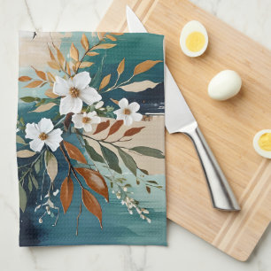 Farbenfrohe Blätter BlütenAbstrakt Aquamarin Blaue Geschirrtuch