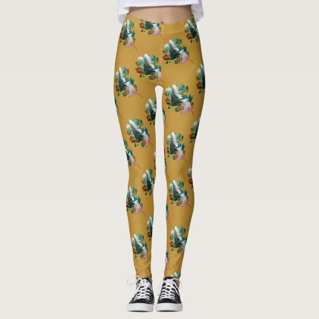 Farbenfrohe Blätter Herbstleaf Kunst Leggings (Vorderseite)