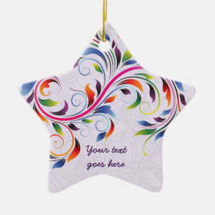 Farbenfrohe Blätter, lila Retro-Ornamente aus Blum Keramik Ornament