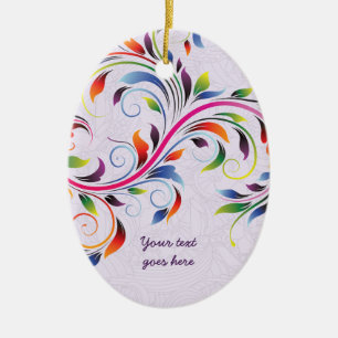 Farbenfrohe Blätter, lila Retro-Ornamente aus Blum Keramikornament
