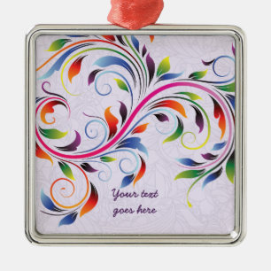 Farbenfrohe Blätter, lila Retro-Ornamente aus Blum Ornament Aus Metall