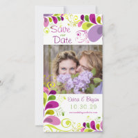 Farbenfrohe Blätter mit Blumenmuster Save the Date