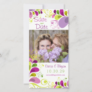 Farbenfrohe Blätter mit Blumenmuster Save the Date