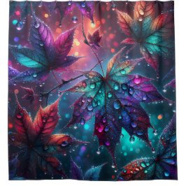 "Farbenfrohe Blätter mit Raindrops" Duschvorhang