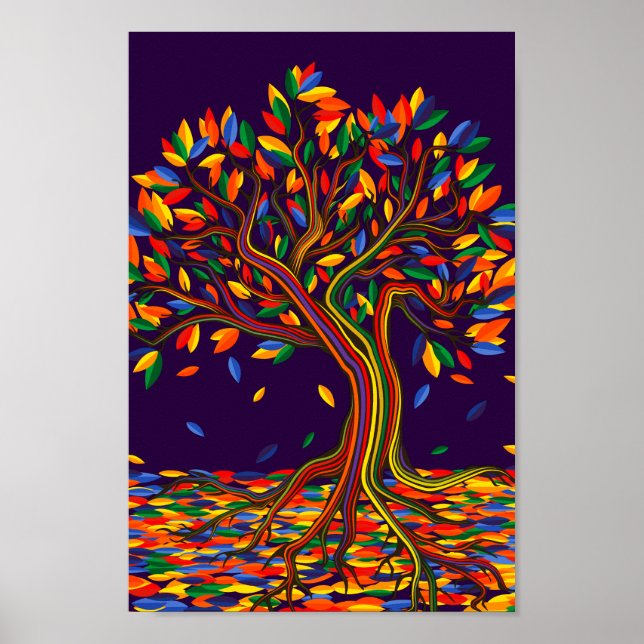 Farbenfrohe Blätter Regenbogenbaum mit hellen Farb Poster (Vorne)