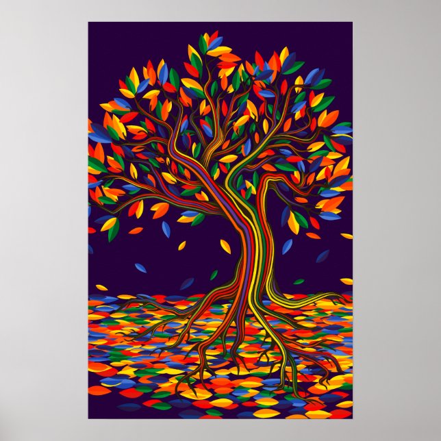 Farbenfrohe Blätter Regenbogenbaum mit hellen Farb Poster (Vorne)