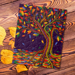 Farbenfrohe Blätter Regenbogenbaum mit hellen Farb Puzzle
