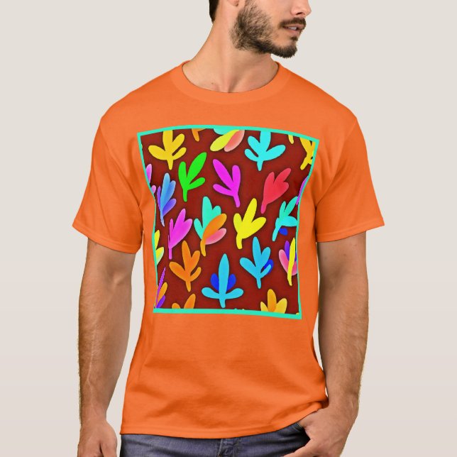 Farbenfrohe Blätter tanzen Muster T-Shirt (Vorderseite)