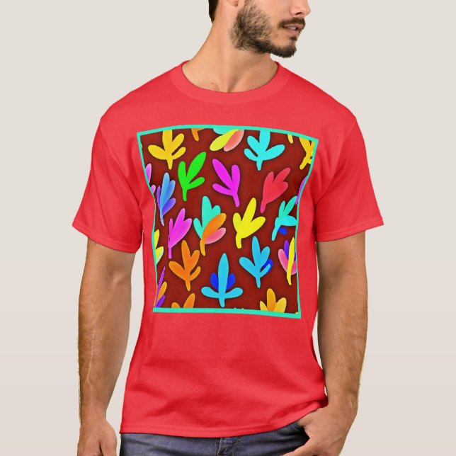 Farbenfrohe Blätter tanzen Muster T-Shirt (Vorderseite)