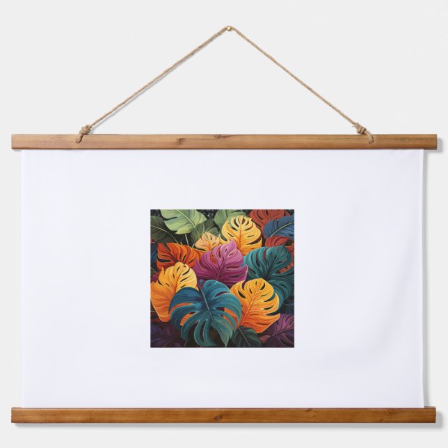 Farbenfrohe Blätter Tapisserie aus Holz Wandteppich Mit Holzrahmen (Vorne)