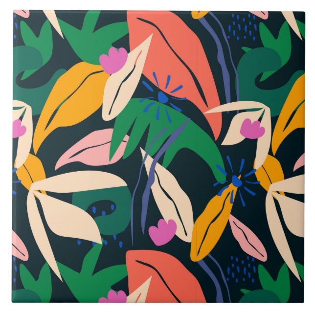 Farbenfrohe Blattmuster, lebhaft Fliese (Vorderseite)