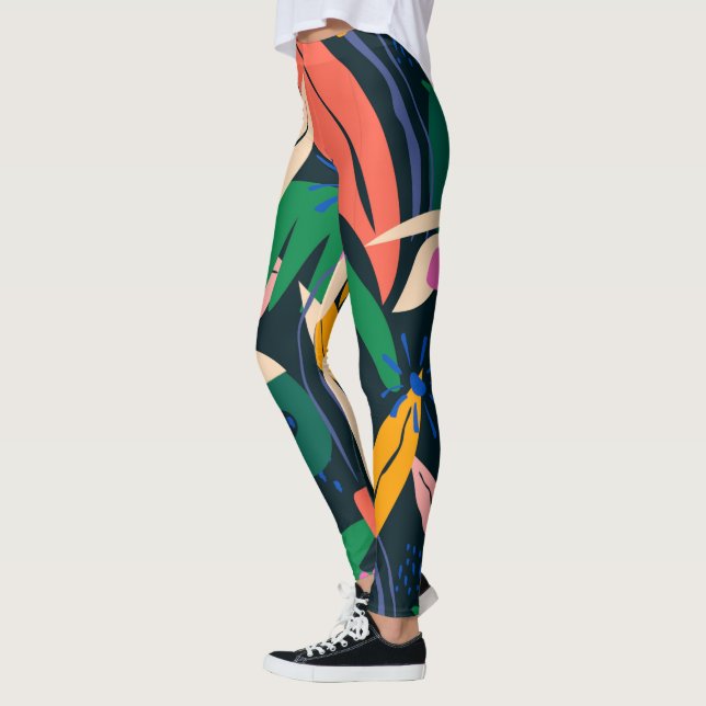 Farbenfrohe Blattmuster, lebhaft Leggings (Links)