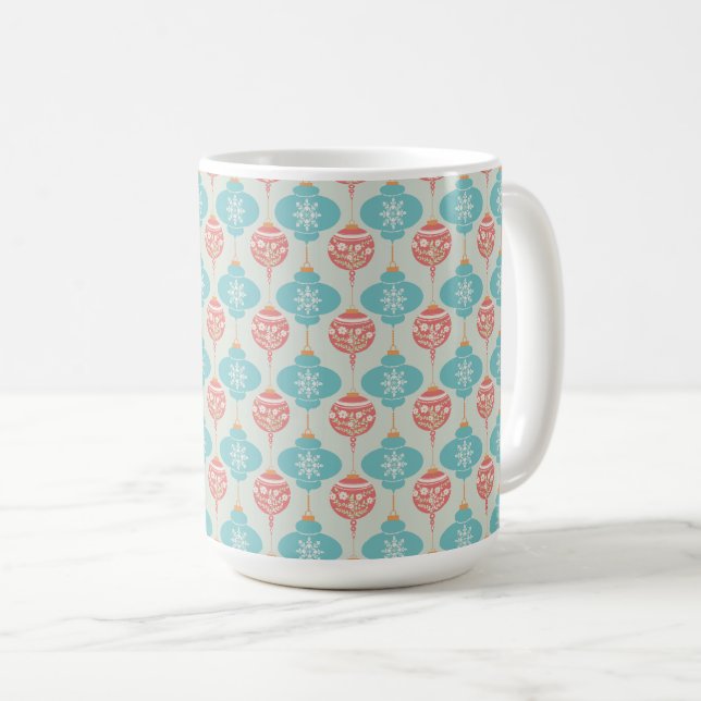 Farbenfrohe Blau-Rosa-Ornament Weihnachten Tasse (VorderseiteRechts)