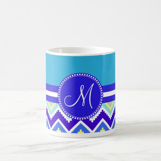 Farbenfrohe blaue Azoren und Zickzack Zig Zags Kaffeetasse (Mittel)