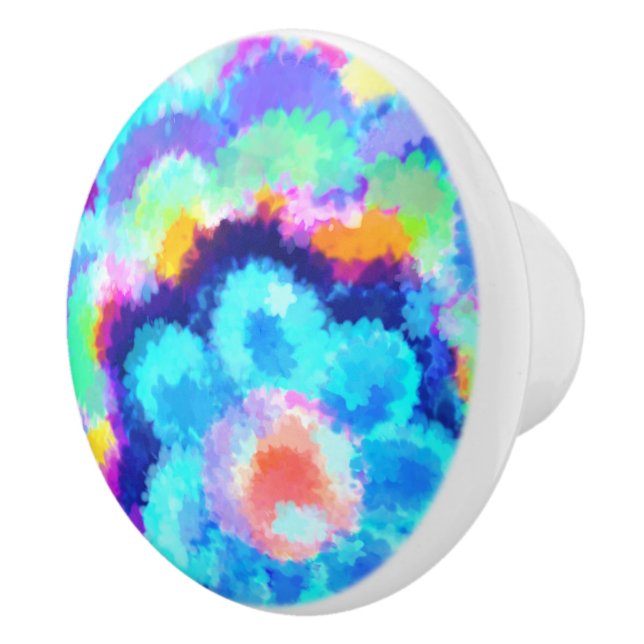 Farbenfrohe blaue Flora Wasserfarben Keramikknauf (Rechts)