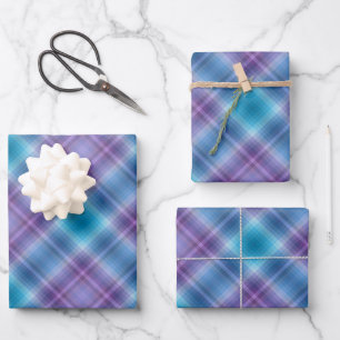 Farbenfrohe blaue lila Mode-Show inspirierte Strei Geschenkpapier Set