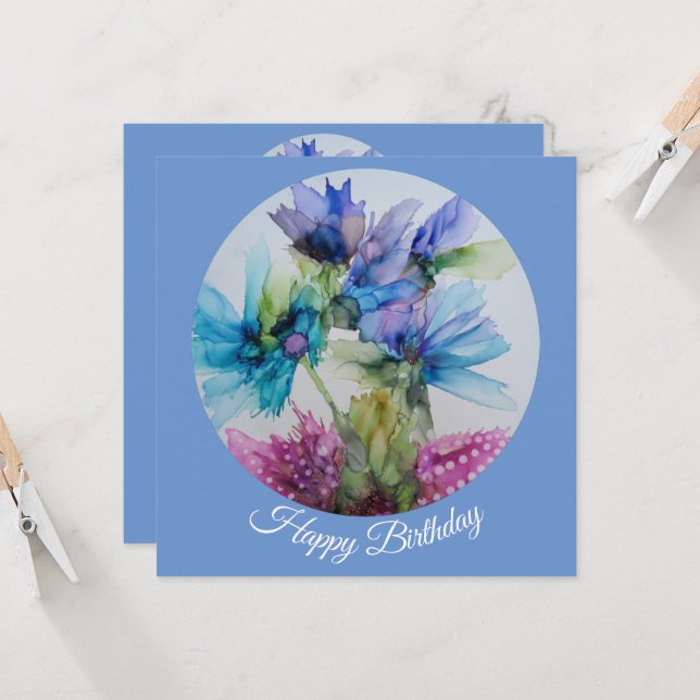 Farbenfrohe blaue Lila rosa grüne Blumenkunst (Vorderseite/Rückseite Beispiel)