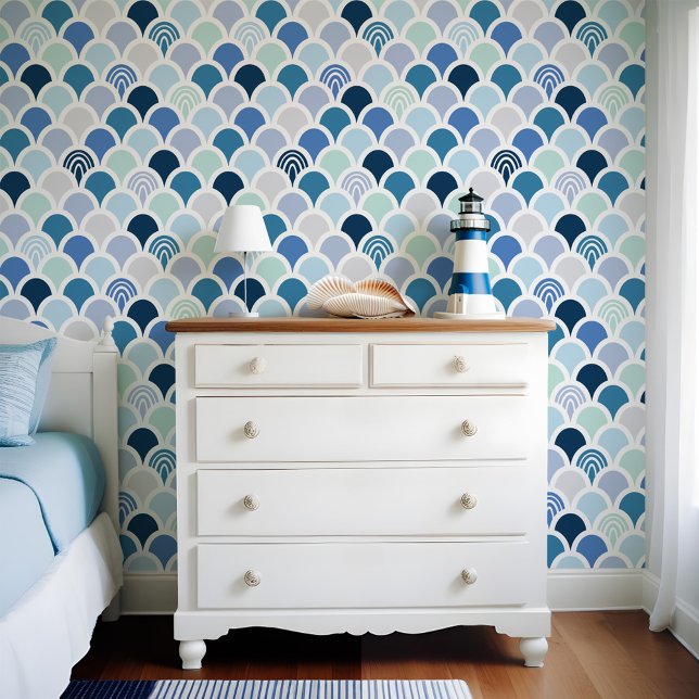 Farbenfrohe Blaue Meerjungfrau-Regenbogenmuster Tapete (Colorful Blue Mermaid Fish Scale Rainbow Pattern Wallpaper)