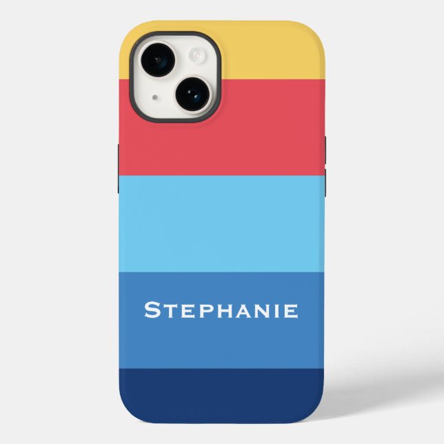 Farbenfrohe blaue, orange Abstrakte Streifen Name Case-Mate iPhone Hülle (Rückseite)