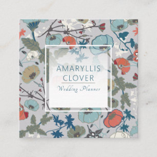Farbenfrohe, blaue Orange Grau Muster Blume Quadratische Visitenkarte