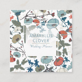 Farbenfrohe, blaue Orange Green Floral Muster Quadratische Visitenkarte