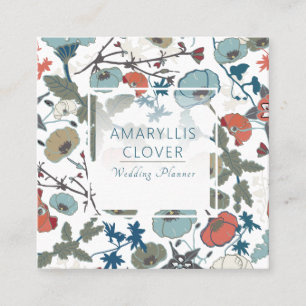 Farbenfrohe, blaue Orange Green Floral Muster Quadratische Visitenkarte