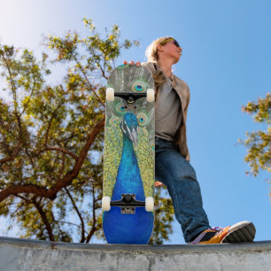 Farbenfrohe blaue Pfauenblume Foto Skateboard