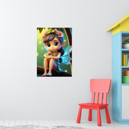 Farbenfrohe blaue Pixie Fairy Child's Wall Poster
