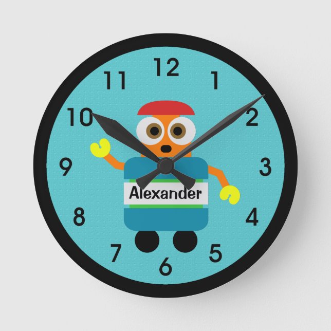 Farbenfrohe blaue Roboter - Acrylmauer Runde Wanduhr (Vorderseite)