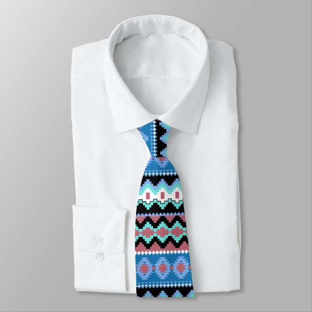 Farbenfrohe blaue Tribal Muster Neck Tie Krawatte (Gebunden)