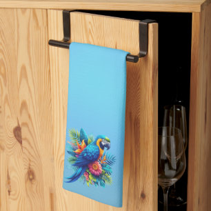 Farbenfrohe, blaue tropische Maca Geschirrtuch