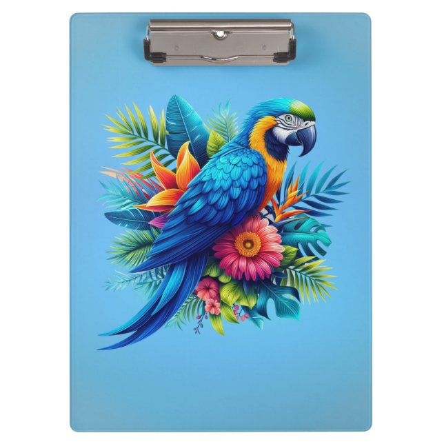 Farbenfrohe, blaue tropische Maca Klemmbrett (Vorderseite)