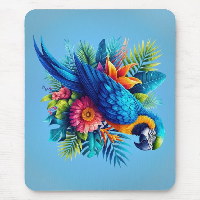 Farbenfrohe, blaue tropische Maca Mousepad (Vorne)