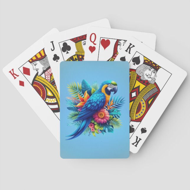 Farbenfrohe, blaue tropische Maca Spielkarten (Rückseite)