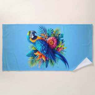 Farbenfrohe, blaue tropische Maca Strandtuch