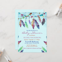 Farbenfrohe blaue Wasserfarbenfedern Kinderdusche