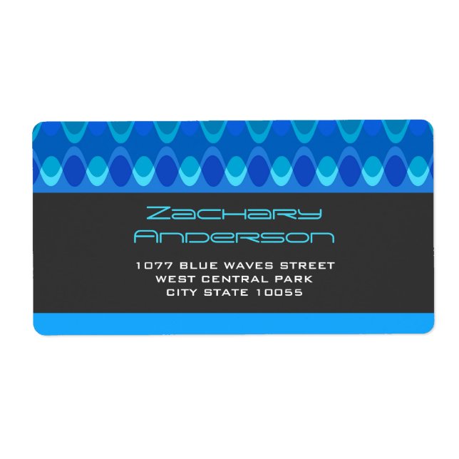 Farbenfrohe blaue Zig Zag Muster Mod Waves Adresse (Vorne)