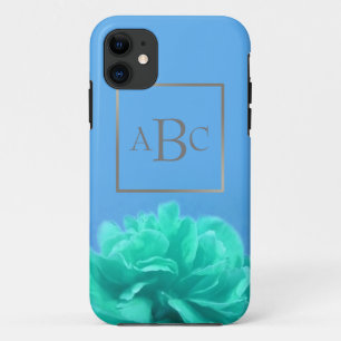 Farbenfrohe blaugrüne Blüte Custom Silver Initial Case-Mate iPhone Hülle