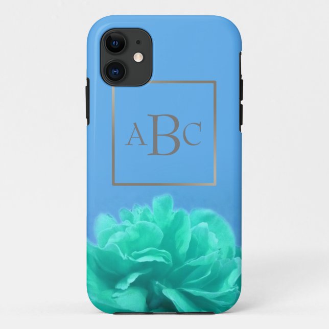 Farbenfrohe blaugrüne Blüte Custom Silver Initial Case-Mate iPhone Hülle (Rückseite)