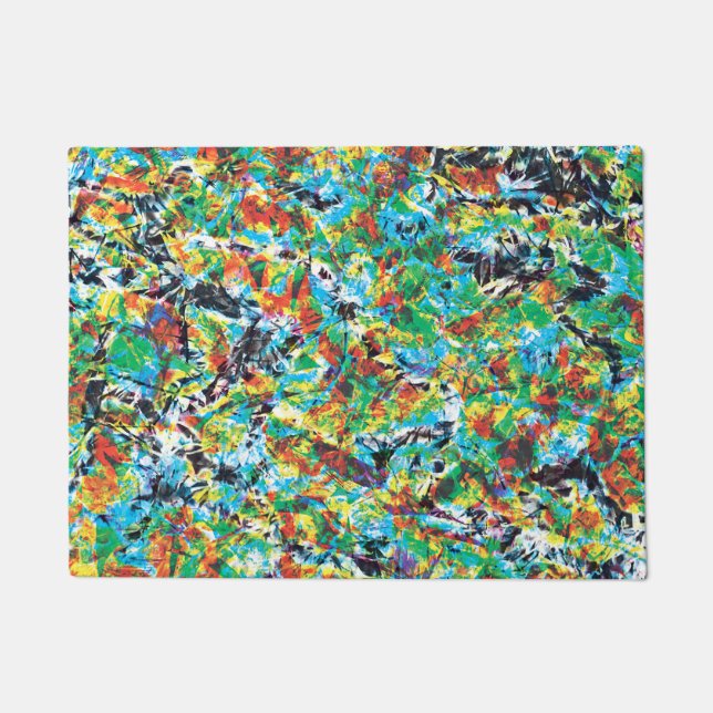 Farbenfrohe blaugrüne Frühlingsmuster Blume Kunst Fußmatte (Vorderseite)