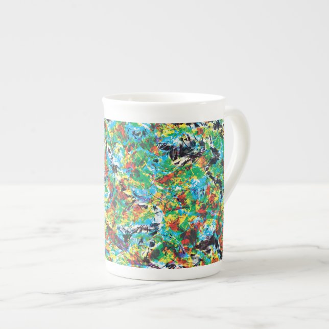 Farbenfrohe blaugrüne Frühlingsmuster Blume Kunst Prozellantasse (Vorderseite Rechts)