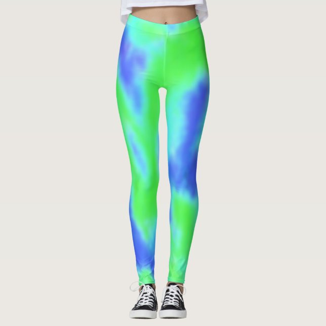 Farbenfrohe blaugrüne Gefärbte Krawatte Abstraktes Leggings (Vorderseite)