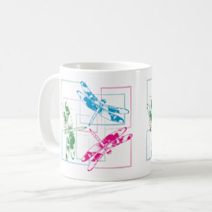 Farbenfrohe blaugrüne Rosa Libellen Tasse Kaffee