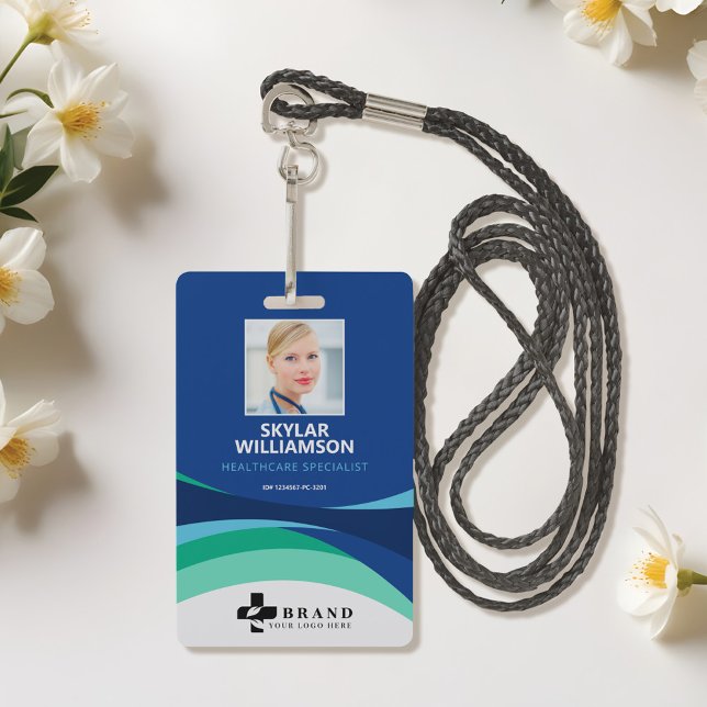 Farbenfrohe Blautöne Design Medizinische ID und Lo Ausweis (Colorful Blue Flowing Design Medical ID & Logo Badge)