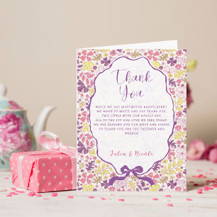 Farbenfrohe Bleistiftskizze Blumenkinder- Babypart Dankeskarte
